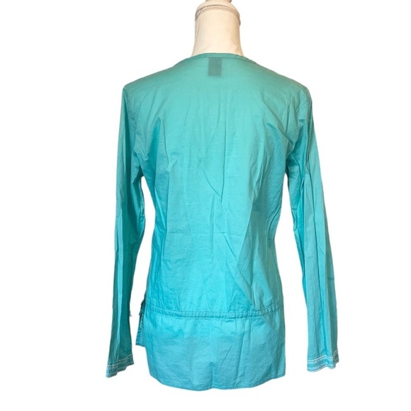 GAP 100% Cotton Embroidered Turquoise V-Neck Long Sleeve Women’s Med. Tunic Top - Picture 4 of 11